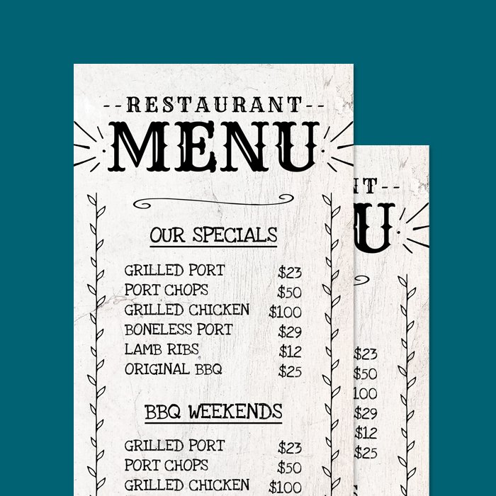 Chalk Board Style Menu Template