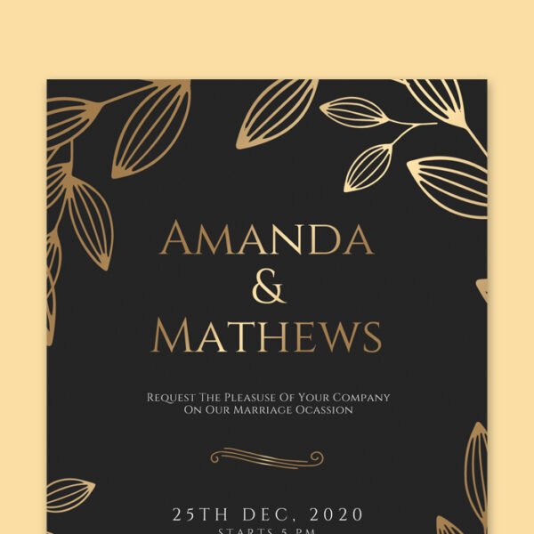Gold Floral Wedding Invitation Card