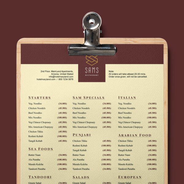 Hotel Menu Template
