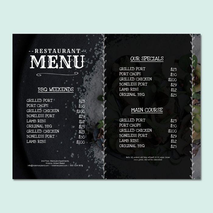 Modern Hotel Menu Template